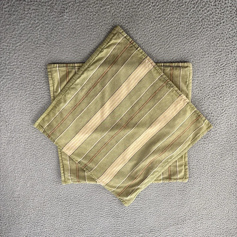 Pottery Barn Striped Pillow Covers (2) 20x20 Linen Blend Green Shams